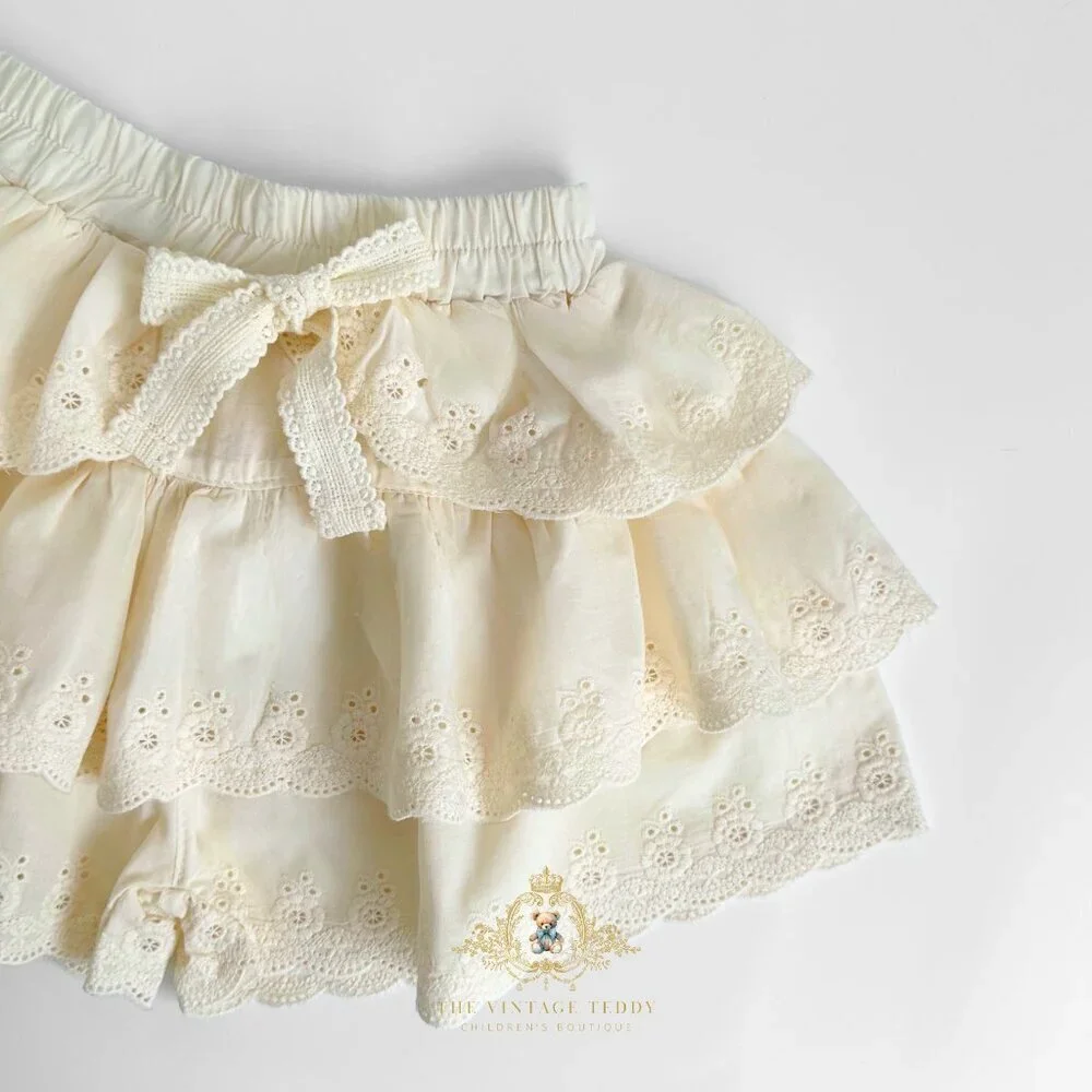 NWT Pretty Girls Eyelet Lace Embroidered Skort Skirt & Shorts Bohemian Cream 7Y